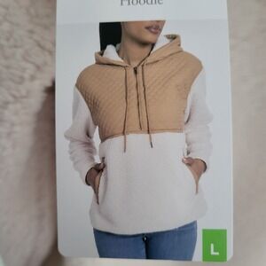 Bearpaw Women Large quilted sherpa 1/2 Zip pullover hoodie Tan‎  Cream fleece